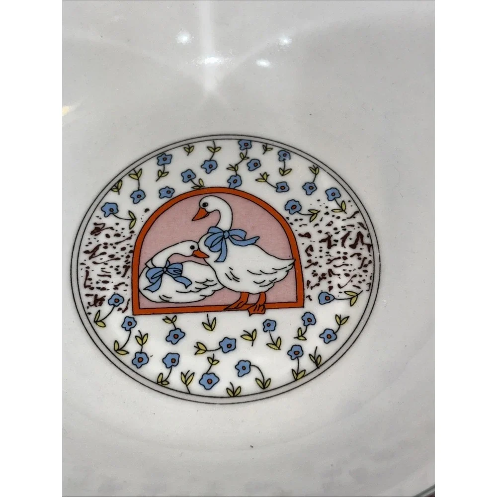 Vintage Country Goose Duck‎ Set Of 4 Bowls Blue Rain  Farmland